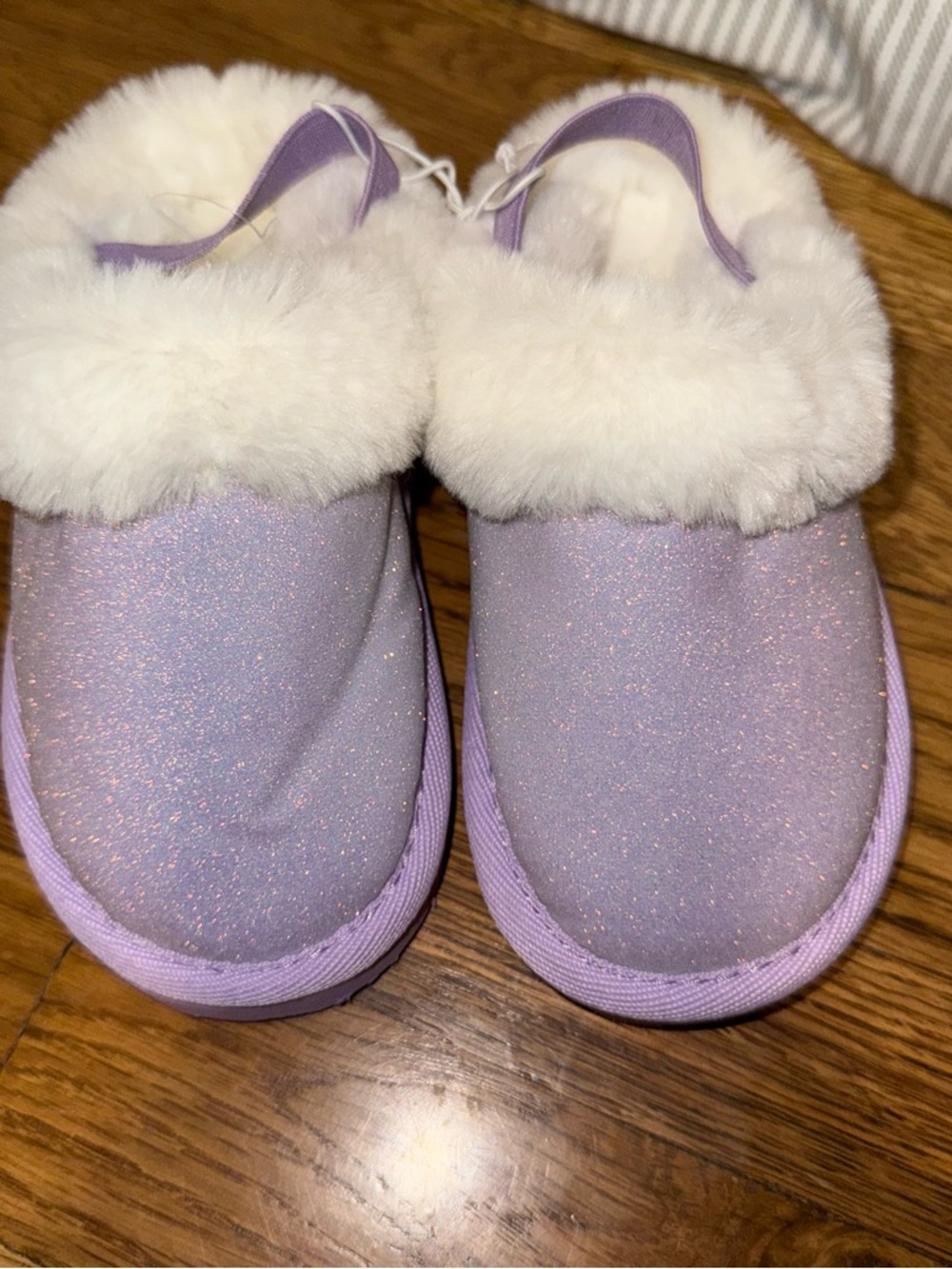 Magellan Girls Lavender Sparkle Faux-Fur Clog Slippers